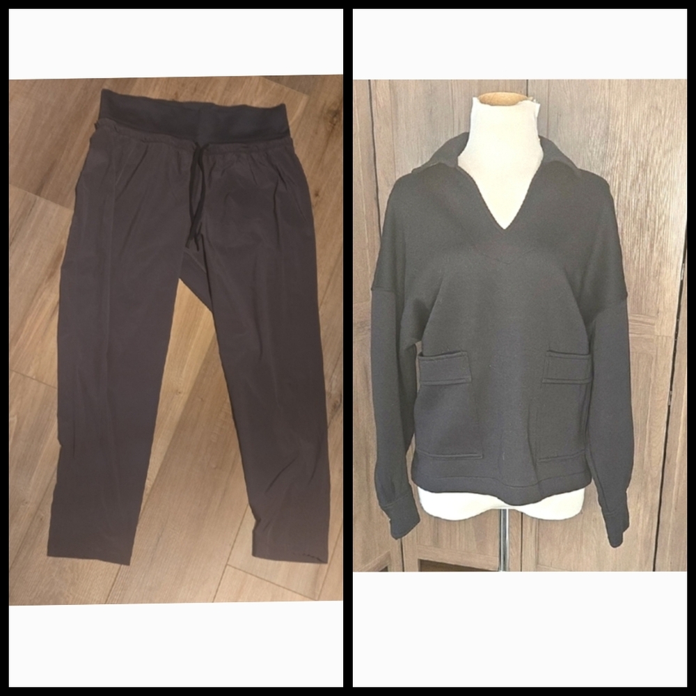 Cozy Lounge Set Black Pullover Sweatshirt & Jogger Pants Set